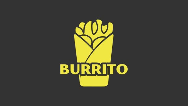 Icône Burrito jaune isolée sur fond gris. Restauration rapide mexicaine traditionnelle. Animation graphique de mouvement vidéo 4K — Video