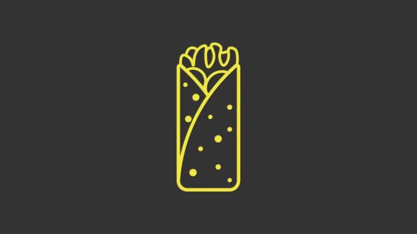 Gele Burrito icoon geïsoleerd op grijze achtergrond. Traditioneel Mexicaans fastfood. 4K Video motion grafische animatie — Stockvideo