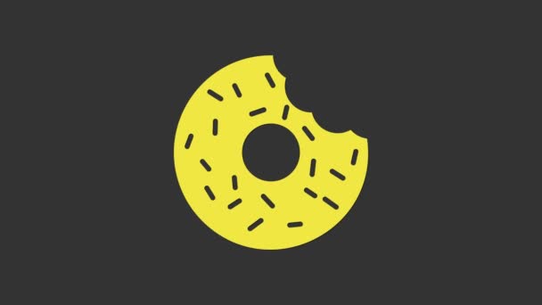 Yellow Donut με γλυκό γλάσο εικονίδιο απομονώνονται σε γκρι φόντο. 4K Γραφική κίνηση κίνησης βίντεο — Αρχείο Βίντεο