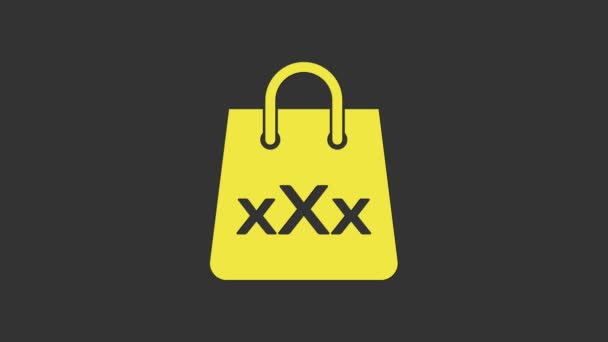 黄色购物袋，带有三重X图标，灰色背景隔离。4K视频运动图形动画 — 图库视频影像