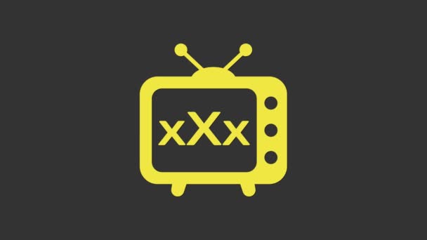 Yellow Sex tv old television icon isolated on grey background. Age restriction symbol. 18 plus content sign. Adult channel. 4K Video motion graphic animation — Stock Video