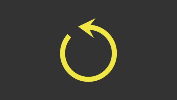 Κίτρινη Ανανέωση εικόνας που απομονώνεται σε γκρι φόντο. Επαναφόρτωση συμβόλου. Περιστροφή βέλος σε ένα σημάδι κύκλο. 4K Γραφική κίνηση κίνησης βίντεο — Αρχείο Βίντεο