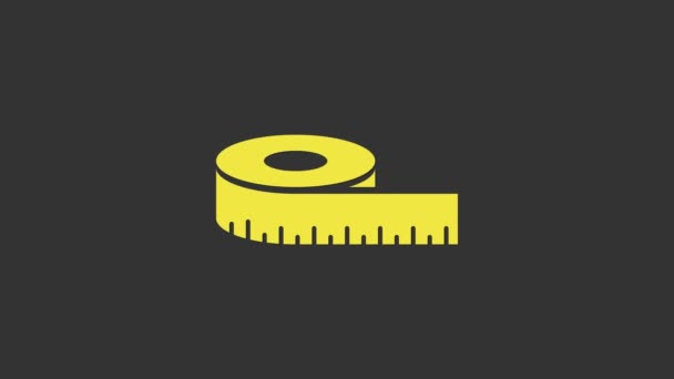 Gelbes Maßband-Symbol isoliert auf grauem Hintergrund. Maßband. 4K Video Motion Grafik Animation — Stockvideo