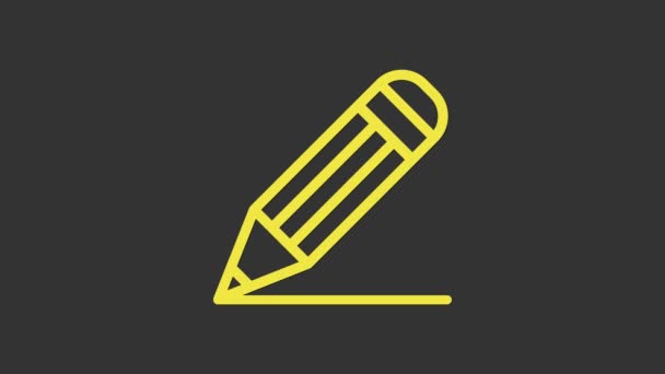 Sárga ceruza és vonal ikon elszigetelt szürke alapon. Oktatási jel. Rajzoló és oktatási eszközök. Iskolai iroda szimbólum. 4K Videó mozgás grafikus animáció — Stock videók