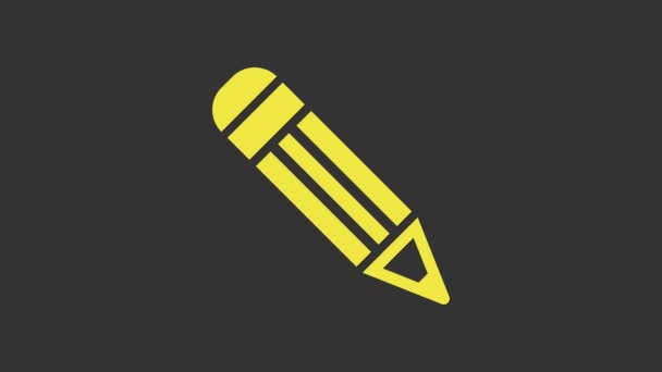 Gul penna ikon isolerad på grå bakgrund. Utbildningsskylt. Ritnings- och utbildningsverktyg. Skolans kontorssymbol. 4K Video motion grafisk animation — Stockvideo