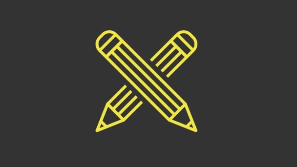 Icono de lápiz cruzado amarillo aislado sobre fondo gris. Signo de educación. Dibujo y herramientas educativas. Símbolo escolar. Animación gráfica de vídeo 4K — Vídeo de stock