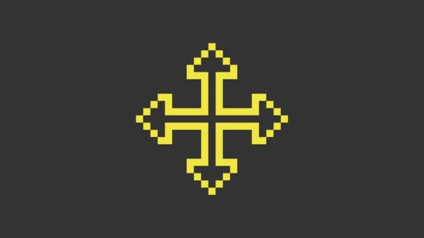 黄色的Pixel箭头在四个方向上的图标孤立在灰色背景。光标移动标志。4K视频运动图形动画 — 图库视频影像