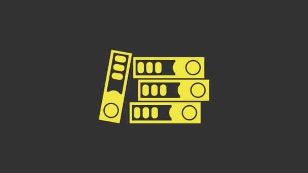 Gri arkaplanda dosya ve belge simgesi bulunan Sarı Ofis dosyaları. Ofis dosyaları. Dosya arşivleme işareti. 4K Video hareketli grafik canlandırması — Stok video