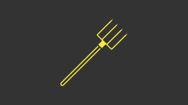 Sarı Bahçe yabası simgesi gri arkaplanda izole edilmiş. Bahçe çatalı işareti. Bahçecilik, tarım, çiftçilik aleti. 4K Video hareketli grafik canlandırması