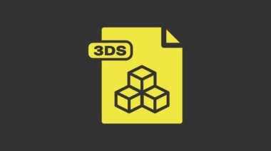 Sarı 3DS dosya dökümanı. Gri arkaplanda 3ds düğmesi simgesi indir. 3DS dosya sembolü. 4K Video hareketli grafik canlandırması