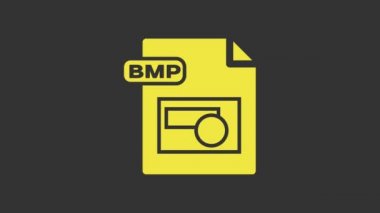 Sarı BMP dosya dökümanı. Gri arkaplanda bmp düğmesi simgesi indir. BMP dosya sembolü. 4K Video hareketli grafik canlandırması