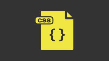Sarı CSS dosya dökümanı. Gri arkaplanda css düğmesi simgesi indir. CSS dosya sembolü. 4K Video hareketli grafik canlandırması