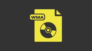 Sarı WMA dosya dökümanı. Gri arkaplanda wma düğmesi simgesi indir. WMA dosya sembolü. Wma müzik format işareti. 4K Video hareketli grafik canlandırması