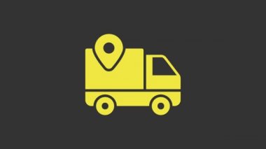 Sarı Teslimat iz sürme simgesi gri arkaplanda izole edildi. Paket takibi. 4K Video hareketli grafik canlandırması