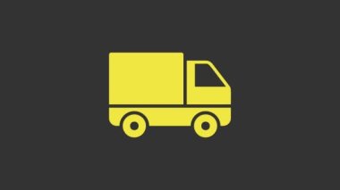 Sarı kargo kamyonu ikonu gri arka planda izole edildi. 4K Video hareketli grafik canlandırması