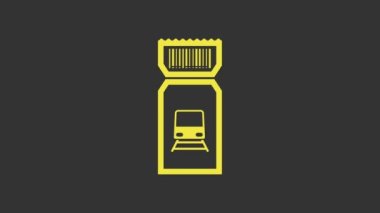 Sarı tren bileti ikonu gri arka planda izole edildi. Demiryolu ile seyahat et. 4K Video hareketli grafik canlandırması
