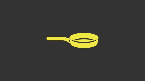 Ikona Žluté pánve izolovaná na šedém pozadí. Smažené nebo pečené jídlo symbol. Grafická animace pohybu videa 4K — Stock video