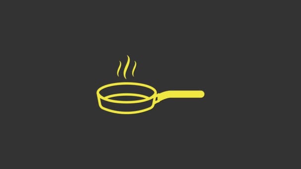 Gul stekpanna ikon isolerad på grå bakgrund. Stek eller stekt mat symbol. 4K Video motion grafisk animation — Stockvideo