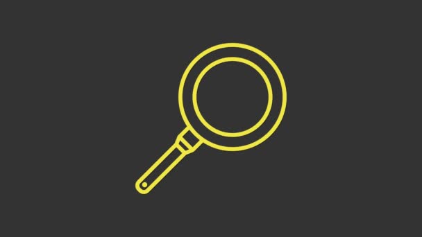 Icono de sartén amarilla aislado sobre fondo gris. Símbolo de comida asada o frita. Animación gráfica de vídeo 4K — Vídeos de Stock