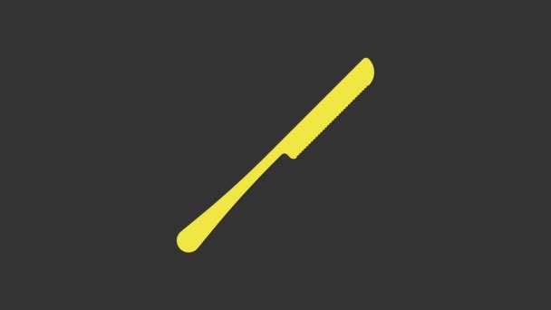 Ikona žlutého nože izolovaná na šedém pozadí. Symbol příboru. Grafická animace pohybu videa 4K — Stock video