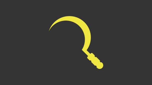 Ikona žlutého srpu izolovaná na šedém pozadí. Sklizeň háku. Grafická animace pohybu videa 4K — Stock video