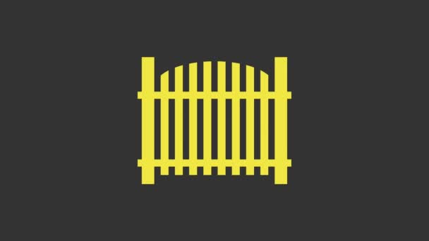 Yellow Garden fence wooden icon isolated on grey background. 4K Video motion graphic animation — Stock Video