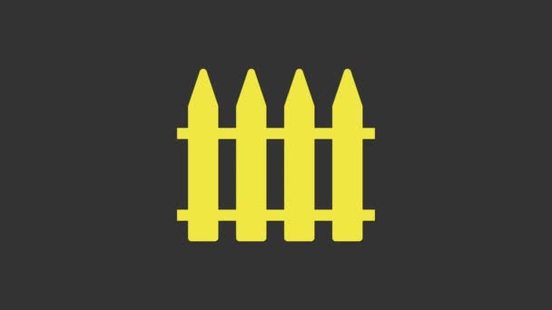 Yellow Garden fence wooden icon isolated on grey background. 4K Video motion graphic animation — Stock Video