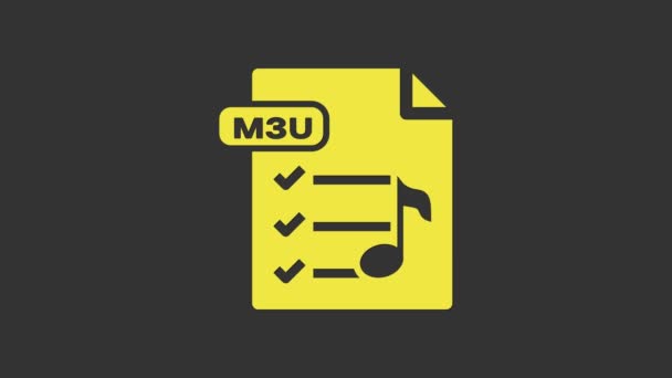 Żółty dokument M3U. Pobierz ikonę przycisku m3u na szarym tle. Symbol pliku M3U. 4K Animacja graficzna ruchu wideo — Wideo stockowe