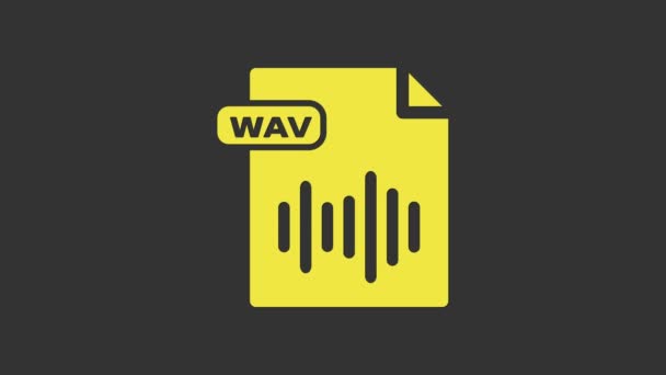 Documento del file WAV giallo. Scarica wav icona pulsante isolato su sfondo grigio. Formato di file audio a forma d'onda WAV per i file riff audio digitali. Animazione grafica 4K Video motion — Video Stock