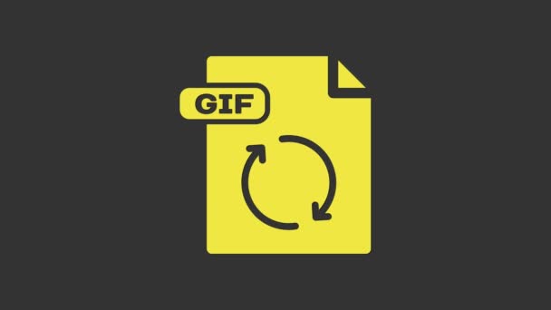 Gula GIF-fildokumentet. Ladda ner ikonen gif knapp isolerad på grå bakgrund. GIF-filsymbol. 4K Video motion grafisk animation — Stockvideo