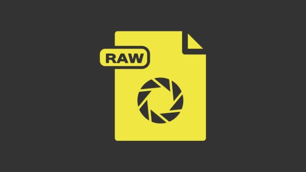 Gele RAW bestand document. Download rauwe knop pictogram geïsoleerd op grijze achtergrond. RAW-bestandssymbool. 4K Video motion grafische animatie — Stockvideo