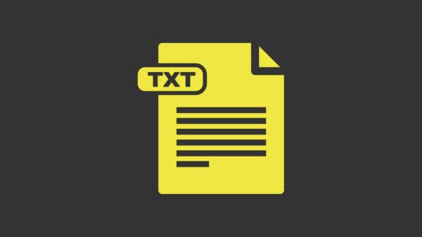 Documento amarillo del archivo TXT. Descargar icono del botón txt aislado sobre fondo gris. Texto símbolo de extensión de archivo. Animación gráfica de vídeo 4K — Vídeos de Stock