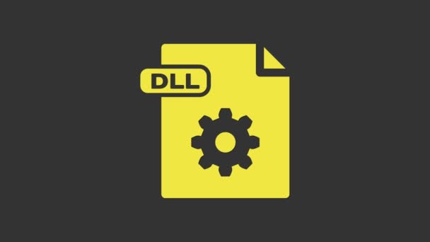 Documento de archivo DLL amarillo. Descargar icono del botón dll aislado sobre fondo gris. Símbolo archivo DLL. Animación gráfica de vídeo 4K — Vídeo de stock