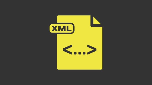 Dokumen file XML kuning. Mengunduh ikon tombol xml yang diisolasi pada latar belakang abu-abu. Simbol berkas XML. Animasi grafis gerak Video 4K — Stok Video