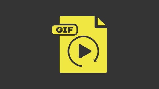 Κίτρινο έγγραφο αρχείου GIF. Κατεβάστε το εικονίδιο του κουμπιού gif απομονωμένο σε γκρι φόντο. Σύμβολο αρχείου GIF. 4K Γραφική κίνηση κίνησης βίντεο — Αρχείο Βίντεο