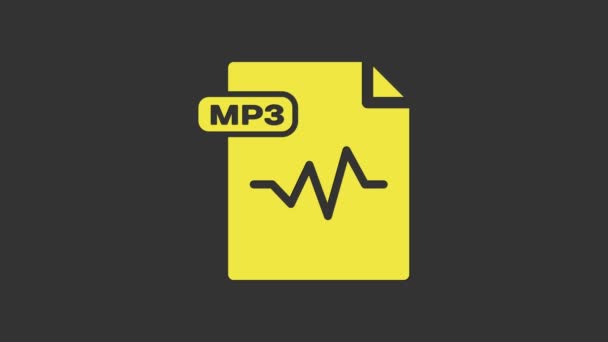 Documento amarillo del archivo MP3. Descargar icono del botón mp3 aislado sobre fondo gris. Signo de formato de música Mp3. Símbolo de archivo MP3. Animación gráfica de vídeo 4K — Vídeos de Stock
