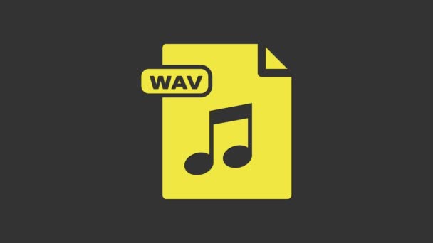 Documento de arquivo WAV amarelo. Baixar ícone de botão wav isolado no fundo cinza. WAV formato de arquivo de áudio de forma de onda para arquivos de riff de áudio digital. Animação gráfica em movimento de vídeo 4K — Vídeo de Stock