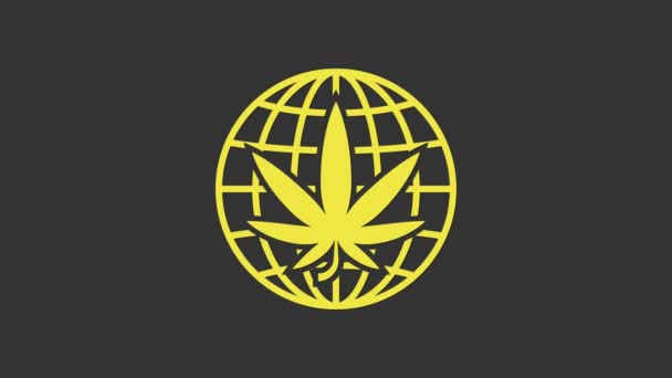 Amarillo Legaliza la marihuana o el icono del globo de cannabis aislado sobre fondo gris. Un símbolo de cáñamo. Animación gráfica de vídeo 4K — Vídeos de Stock