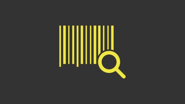 Geel Zoek barcode pictogram geïsoleerd op grijze achtergrond. Vergrootglas zoeken barcode. Barcode label sticker. Onderzoek barcode. 4K Video motion grafische animatie — Stockvideo