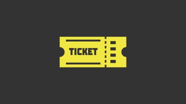 Icône Ticket jaune isolée sur fond gris. Animation graphique de mouvement vidéo 4K — Video