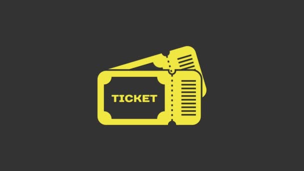 Gelbes Ticket Symbol isoliert auf grauem Hintergrund. 4K Video Motion Grafik Animation — Stockvideo