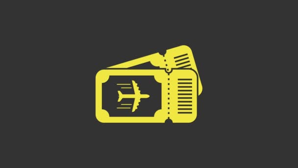 Yellow Airline ticket icon isolated on grey background. Plane ticket. 4K Video motion graphic animation — Stock Video