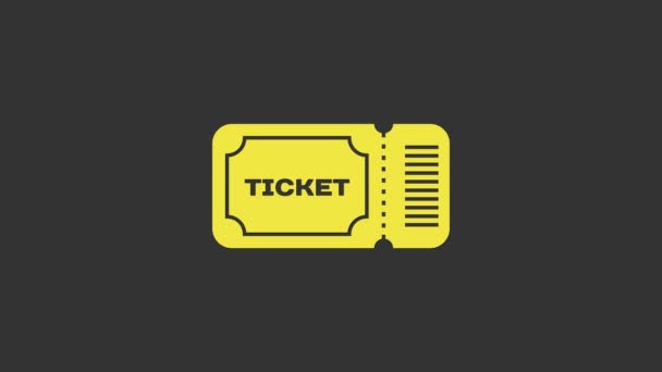 Yellow Ticket icon isolated on grey background. 4K Video motion graphic animation — Stock Video