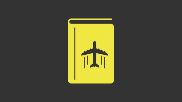 Portada amarilla guía de viaje icono aislado sobre fondo gris. Animación gráfica de vídeo 4K — Vídeos de Stock