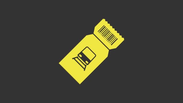 Icona biglietto del treno giallo isolato su sfondo grigio. Viaggiare in treno. Animazione grafica 4K Video motion — Video Stock