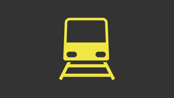 Icona treno giallo isolato su sfondo grigio. Simbolo dei trasporti pubblici. Trasporto ferroviario della metropolitana. Metropolitana sotterranea. Animazione grafica 4K Video motion — Video Stock