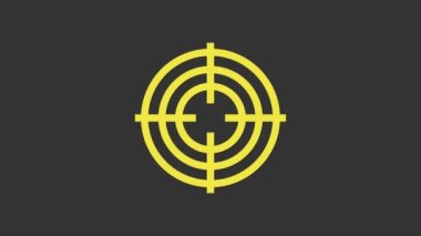 Sarı Hedef Spor, gri arka planda izole edilmiş bir yarışma ikonu. Atış mesafesi ya da atış mesafesi için sayıları olan temiz bir hedef. 4K Video hareketli grafik canlandırması