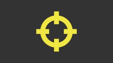 Sarı Hedef Spor, gri arka planda izole edilmiş bir yarışma ikonu. Atış mesafesi ya da atış mesafesi için sayıları olan temiz bir hedef. 4K Video hareketli grafik canlandırması