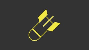 Sarı Havacılık bomba ikonu gri arka planda izole edildi. Roket bombası düşüyor. 4K Video hareketli grafik canlandırması