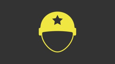 Sarı Askeri miğfer ikonu gri arka planda izole edildi. Ordu şapkasının savunma ve koruma sembolü. Koruyucu şapka. 4K Video hareketli grafik canlandırması